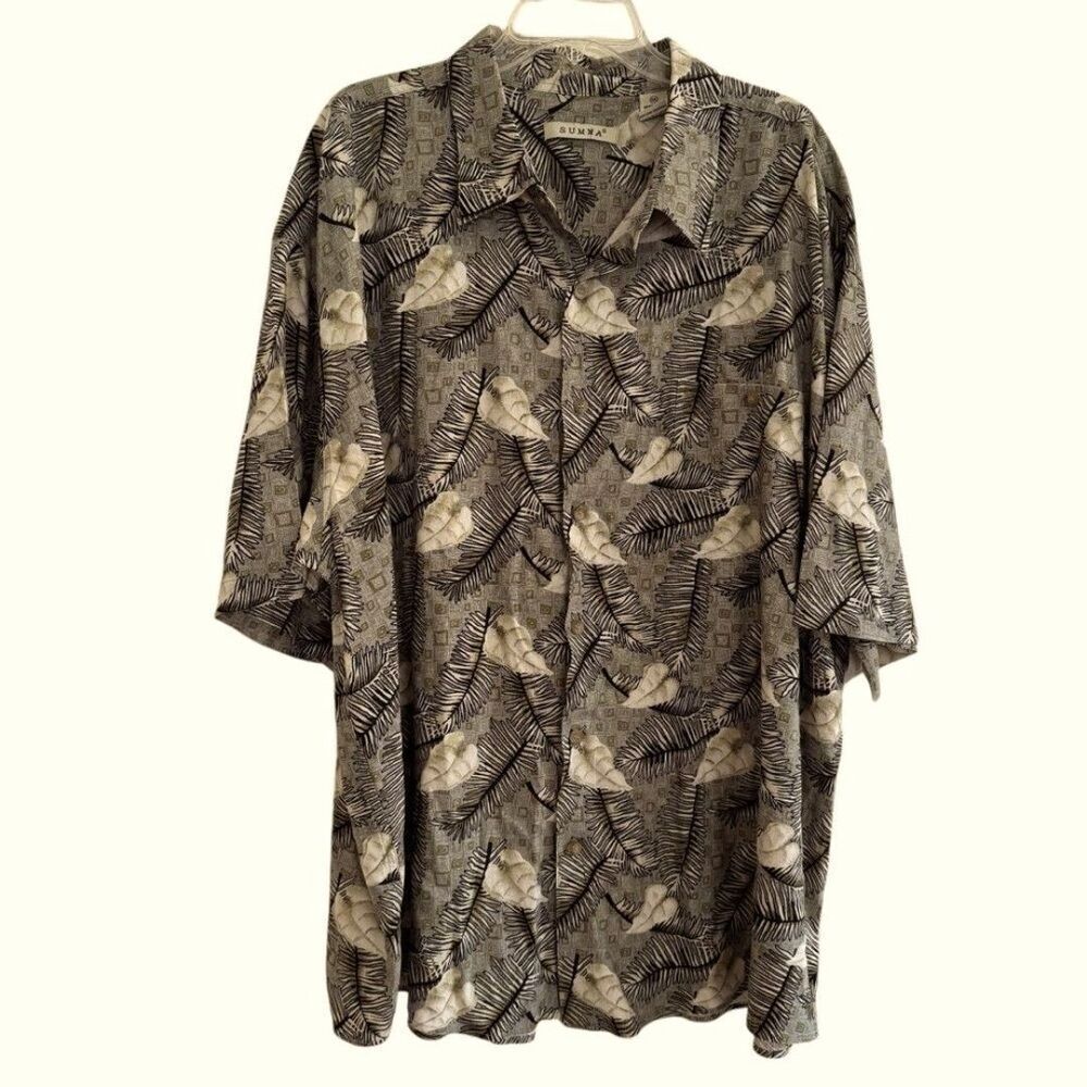 Vintage Summa 100% Silk Topical Hawaii Shirt Button Up Short Sleeve Collar 4X